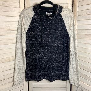 Brooklyn Cloth Black and White Peppered Color Block Long Sleeve Pullover Hoodie